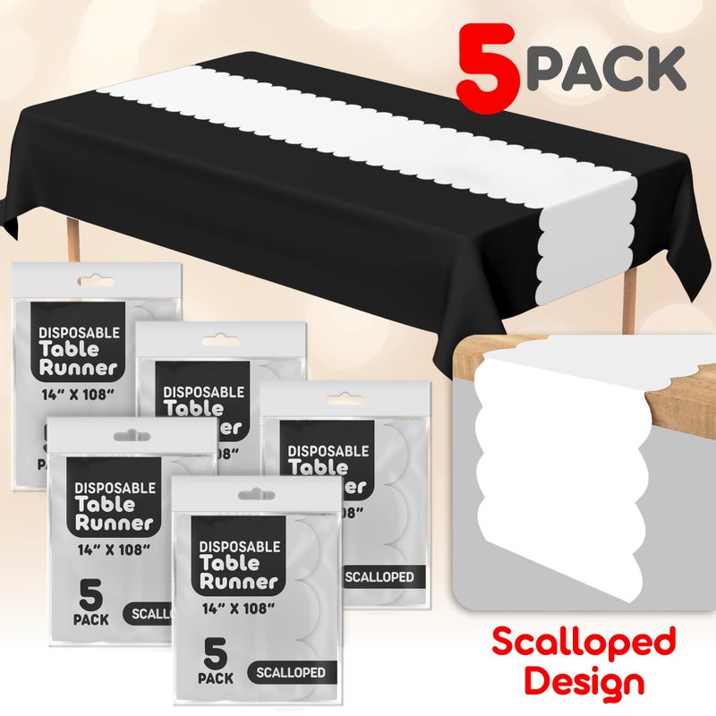 Swanoo White Plastic Disposable Table Runner. 5 Pack 14 x 108 inch. Scallop Table Runner Adds A Pop of Color to Your Party Table, by Swanoo - Image 2